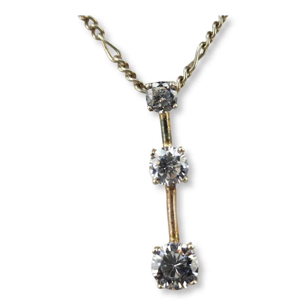 Unbranded Necklace Sterling‎ Silver 925 18in Silver CZ Three Stone Drop Pendant - Picture 3 of 9